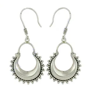 Boucles d'oreilles pendantes en argent 925 en forme de croissant pour femme Art Palace, or 18 carats, perle, diamant, rubis - Origine Rajasthan pour mariage, fête, cadeau - Product Image 1