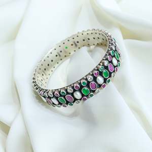 Aasma Cultural Collectible <b>Indian</b> Women's 925 Sterling Silver Multi-Stone Bezel Setting <b>Bangle</b> Semi-Precious Jewelry Everyday - Product Image 5