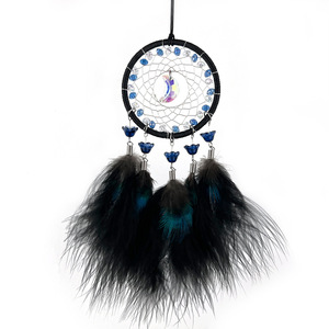 Handmade Art Deco Feather Dream Catcher Wall Hanging Round <b>Crystal</b> Beaded <b>Moon</b> Pendant Bedroom Car Decor Diwali - Product Image 1