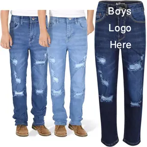 Celana panjang Jeans lurus anak laki-laki, celana panjang Denim elastis trendi gaya jalanan, celana Jeans merek modis 2024