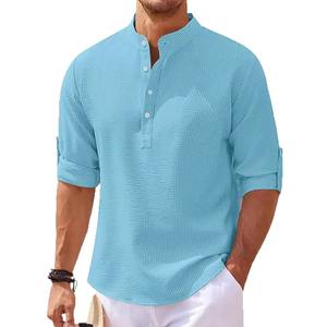 Polo de manga media para hombre de verano Waffle Casual suelto cuello alto botón Polo traje para hombre - Product Image 2