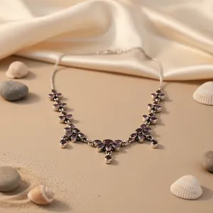 Collar de Plata 925 con Cuentas para Mujer, Elegante Joyería con Piedras Preciosas, Regalo con Amatista - Product Image 1