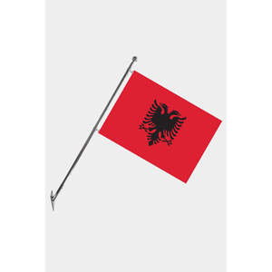 Ensemble de mât de drapeau télescopique Albanie avec techniques d'impression numérique sur mât mural, drapeaux et bannières en polyester - Product Image 1