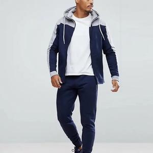 Ropa deportiva de entrenamiento, conjunto deportivo de dos piezas de forro polar de doble color, ropa fina para fitness, correr, gimnasio, chándal con capucha para hombre, conjunto de joggers. - Product Image 1