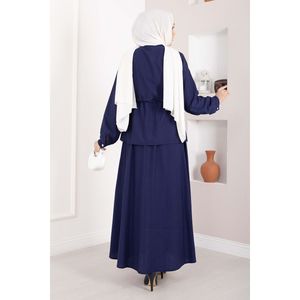 Conjunto de Falda y Top Azul Marino con Cinturón Adornado con Piedras, Tela Crepé Contemporánea, Estilo Diario, Top Largo y Corto Bordado, Talla XL para Primavera - Product Image 5