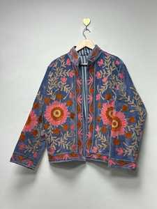 Floral Embroidered Velvet Suzani Jacket Handmade Indian Style Coat Velvet Suzani Jacket Boho Floral <b>Duster</b> Coat - Product Image 2