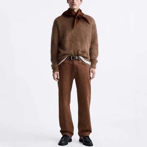 Suéter de punto marrón vintage con logotipo personalizado para hombre Prendas de punto de lana transpirable con ropa de hombre OEM y ODM - Product Image 3