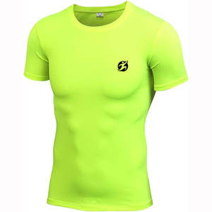 Camisetas deportivas de compresión de punto para hombre, patrón personalizado, transpirable y de secado rápido, cuello redondo, manga corta - Product Image 1