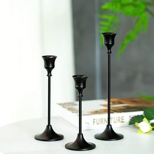 Bougeoir en métal noir 1 ensemble/3 pièces bougeoir pour bougie conique pour cheminée cheminée Table à manger décorations pour la maison - Product Image 3