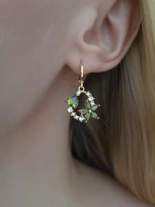 Aretes de Plata 925 con Baño de Oro y Circonita Verde, Estilo Vintage, Regalo para Ella - Product Image 2