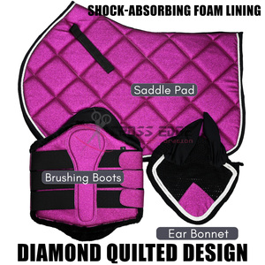 Ensemble de tapis de selle de cheval de vente chaude bottes de jambe de cheval de protection contre les mouches filet d'oreille brillant paillettes tapis de selle de cheval premium - Product Image 3