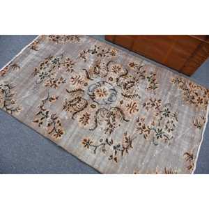 3.7x5.9 ft Rug, Turkish Vintage Accent Rug, <b>Brown</b> <b>Wool</b> Rug - Product Image 3
