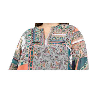 Tunica da Donna Tommy Hilfiger Stile Bohémien Verde Stampata a Maniche Lunghe con Scollo a V Taglia 1X Rossa - Product Image 2