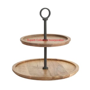 Handcrafted Mango Wood 2 Tier Cake <b>Stand</b> For Desserts <b>Cupcakes</b> And Fruits Decorative Platter With Metal Handle For Home Decor - Product Image 3