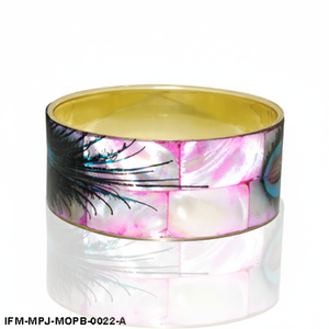 Mother of Pearl Brass Bangle Peacock <b>Feather</b> Art Shell Inlay Handmade <b>Bracelet</b> for Women Gift For Her - Product Image 2