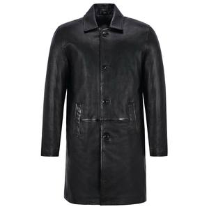 Nuevo abrigo largo negro de cuero 2024 nuevo abrigo de piel de oveja Real hasta la rodilla estilo Blackcoat para hombres ODM Supply - Product Image 1