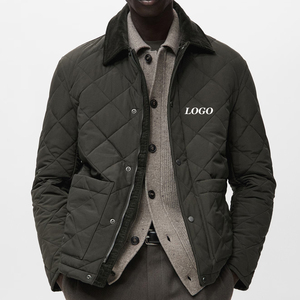 Chaqueta Acolchada Impermeable con Logotipo Personalizado para Hombre, con Cuello de Pana, Manga Larga, Cierre Frontal con Cremallera y Botones a Presión - Product Image 1