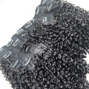 Precio al por mayor 100% cabello humano vietnamita rizado Clip en paquetes de color natural para hacer peluca - Product Image 2