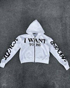Nuevas llegadas sólido 100% algodón invierno serigrafía diamantes de imitación doble capucha Boxy Fit Street Style hombres Sudadera con capucha conjuntos - Product Image 4