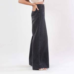 Pantalon droit en jean pour femme, taille mi-haute, poche, respirant, écologique, séchage rapide, streetwear, jean à devant plat, OEM - Product Image 3