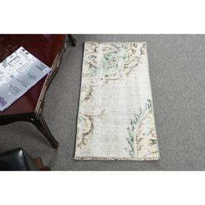 พรมขนสัตว์สีเบจสีเขียวคลาสสิกงานแฮนด์เมดขนาด1.6X3ฟุตสไตล์ตุรกีสี่เหลี่ยมงานเย็บปะต่อกันทำจากยางรองหลังสำหรับห้องนั่งเล่นห้องนอนวัยรุ่น - Product Image 1