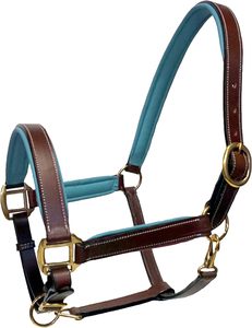 Halter con relleno de cuero elegante-Herrajes de níquel de latón Halter de caballo ajustable hecho en India con cuero genuino 100% - Product Image 2