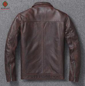 Chaqueta Bomber de Cuero Marrón Vintage para Hombre, Diseño Casual de Invierno |   Bolso de Mano con Bolsillo de Solapa Desgastado, Cierre de Cremallera, Forro de Lana, Hecho a Mano - Product Image 2