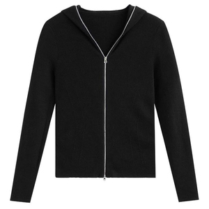 Pulls décontractés à la mode pour femmes en laine 100% sweat à capuche en tricot confortable avec manches longues et col à capuche zippé chandails OEM - Product Image 3