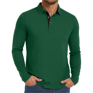 Chemises polo pour hommes à manches longues personnalisables pour le printemps/été, tissu jersey respirant avec motif uni à col montant - Product Image 3