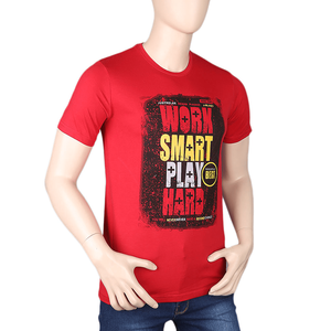 Camiseta estampada de manga corta con cuello redondo y corte ajustado para hombre - Roja - Product Image 1