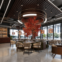 Ensemble de tables et chaises en bois massif rembourrées en tissu demi-rond sur mesure pour cantine, cafétéria, café et restaurant (vente en gros)