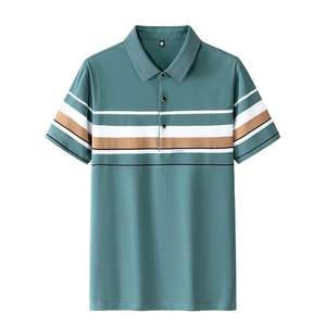 Polo a rayas con diseño impreso bordado y logotipo personalizado OEM Polo de manga corta holgado con solapa de verano para hombre - Product Image 6