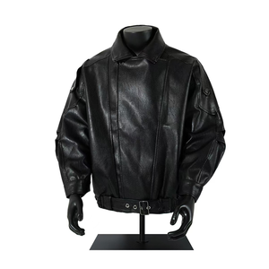 Blouson en cuir pour homme avec logo personnalisé, coupe et couture sur mesure, col montant, emplacement logo avant - Étiquettes personnalisées en gros, coupe-vent et imperméable - Product Image 1