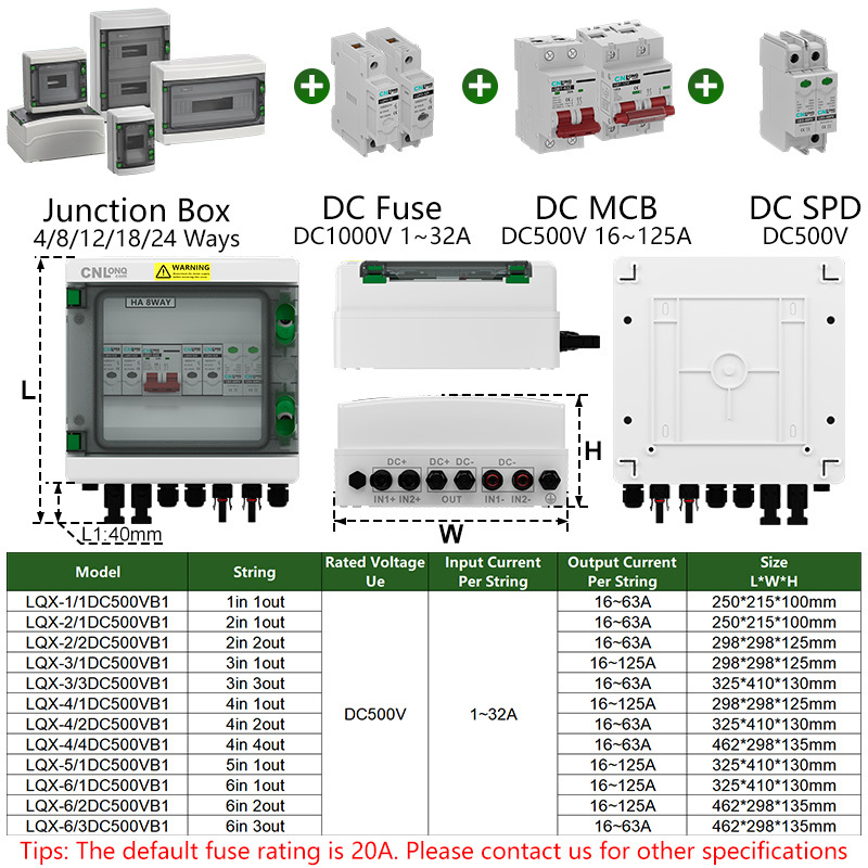 CNLONQ ODM/OEM DC500V 1/2/3/4/5/6 Strings PV Combiner Box 1/2/3/4/5/6 In with Solar Breaker, SPD and Fuse for Solar · image 3