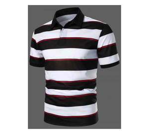Polo chemise contraste rayure noir et blanc rayures hommes haut tendance décontracté rue hommes Polo chemise respirante - Product Image 1