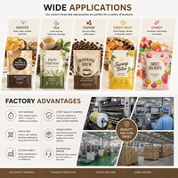 Sachet d'emballage alimentaire imprimé sur mesure à trois soudures latérales, pochette plate en plastique Mylar pour snacks, café, thé en poudre