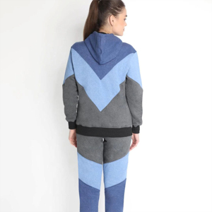 À la mode brillant femmes solide sweat à capuche décontracté col montant polaire matériau doux Athleisure Gym entraînement élégant deux pièces survêtement ensemble - Product Image 4