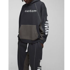 Ensemble de jogging pour homme en molleton 100% coton, de haute qualité, vintage, surdimensionné, avec surpiqûres contrastées, lettres brodées et imprimées, séchage rapide, pour l'hiver - Product Image 1