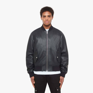 Blouson aviateur en cuir noir Boxy coupe courte avec cuir végétalien de qualité supérieure et construction durable - Product Image 1