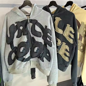 Sweat à capuche surdimensionné pour hommes de haute qualité patchs personnalisés sur le devant pull à capuche conception de fermeture éclair de détresse - Product Image 4