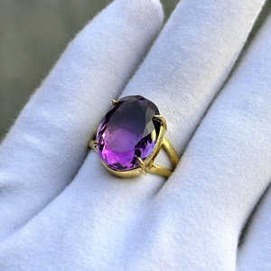 Bague en améthyste véritable plaquée or 14 carats, bague de mariage pour femme, bague faite à la main, bijoux de pierre de naissance - Product Image 3