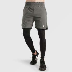 Pantalones Cortos Deportivos Ray 2.0, 100% Poliéster, Cintura Elástica Cómoda, Color Gris con Logos y Decoraciones Bordadas - Product Image 2
