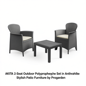 Ensemble de meubles de jardin AKITA 2 places en polypropylène anthracite, élégant, par Progarden - Product Image 2