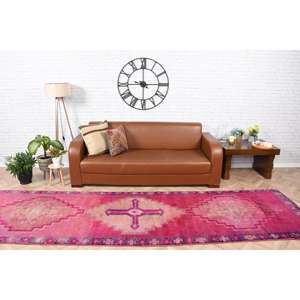 Alfombra Turca de 3.3x12.3 pies, Alfombra Vintage, Alfombra Estilo Suroeste Rosa y Morado - Product Image 1