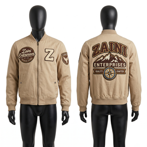 <b>Mens</b> Windproof Hooded Winter Bomber <b>Jacket</b> 240 GSM Premium Polyester Twill <b>White</b> Embroidered Chenille Patch Custom Logo Varsity - Product Image 4