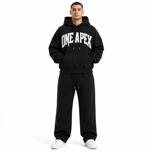 Ensemble de survêtement ONEAPEX SPORTS WEAR pour homme : sweat à capuche noir oversize et pantalon de jogging large en coton épais de qualité supérieure, séchage rapide et respirant - Product Image 1
