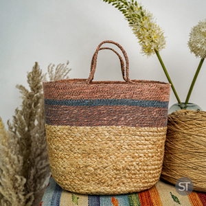 Handmade Pink Seagrass Jute Braided <b>Basket</b> Planter Eco-Friendly Woven Storage Organizer for Home Indoor Outdoor Use - Product Image 3
