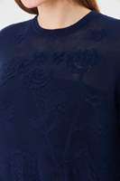 Blusa de punto con encaje y estampado de rosas para mujer - Top suave de manga corta con cuello redondo y botón trasero - Prenda de punto floral de verano