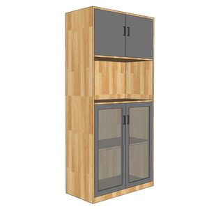 Armoire de classement minimaliste à 4 niveaux en bois d'hévéa avec portes vitrées réglables, verrouillable et autoportante - pour atelier et entrepôt - Product Image 2