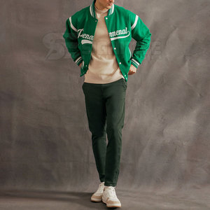 Custom Fit Men's Letterman Winter <b>Jacket</b> <b>with</b> Stand Collar Canvas Fabric Ribbed Cuffs Breathable Windproof Design <b>Fleece</b> <b>Lining</b> - Product Image 3
